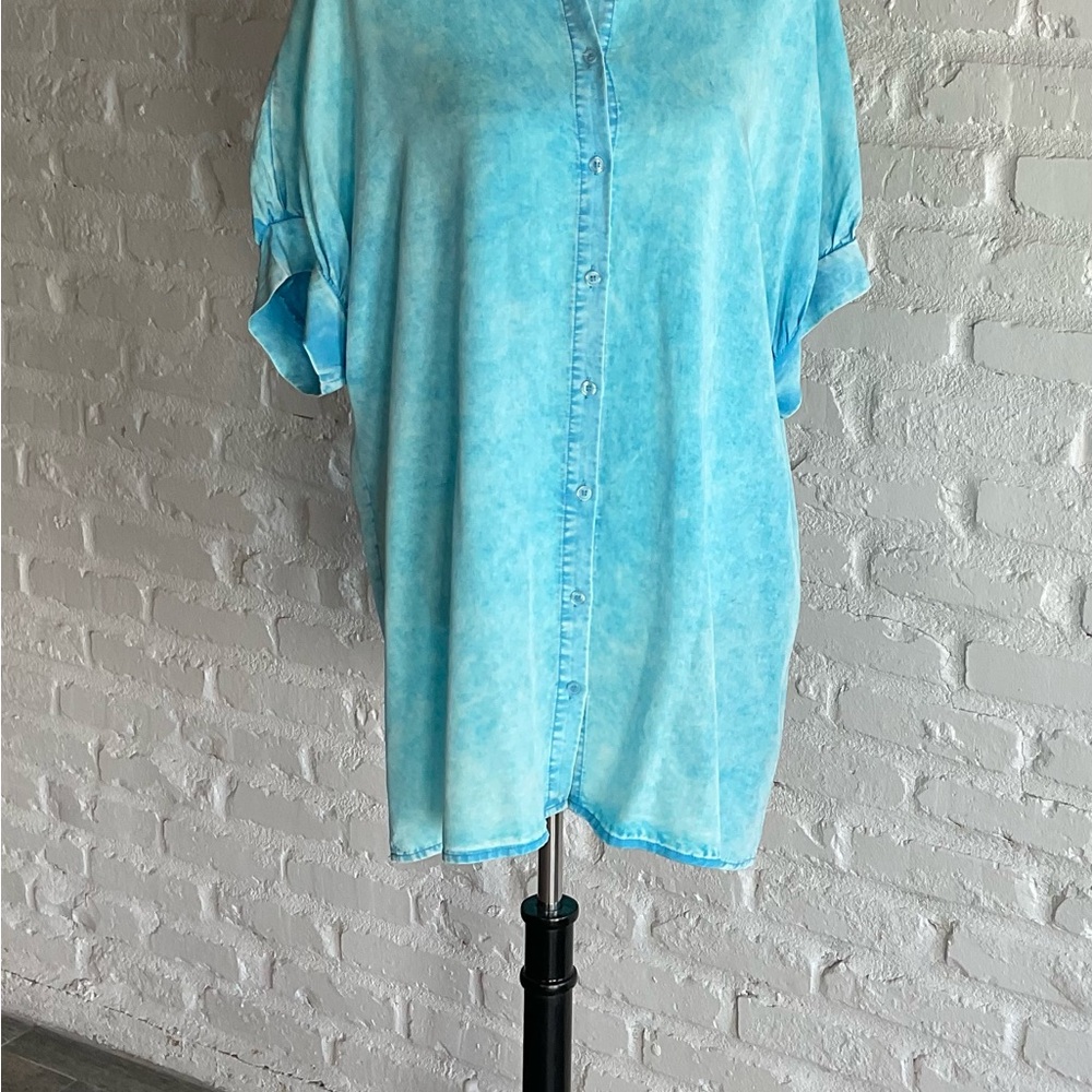 Blue Button-Up Women's Top